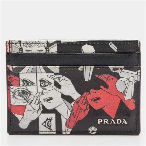 prada comic card holder|Printed leather card holder with shoulder strap .